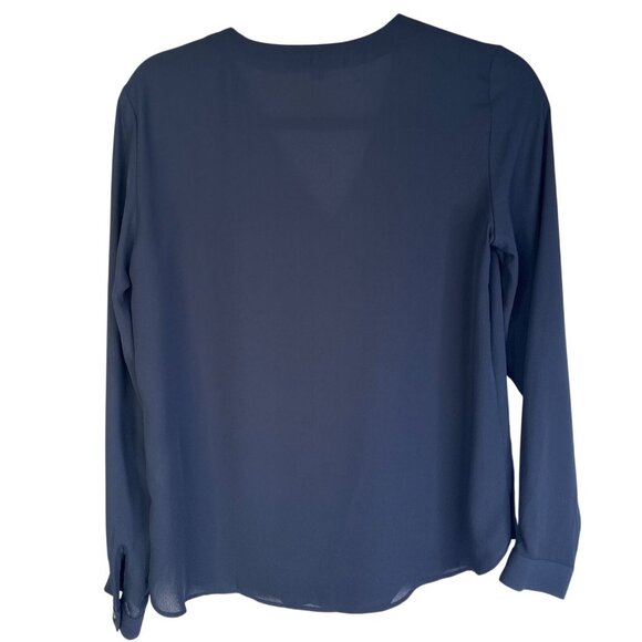 Banana Republic Womens XS Navy Blue Long Sleeve V-Neck Blouse 100% Polyester - Picture 2 of 14